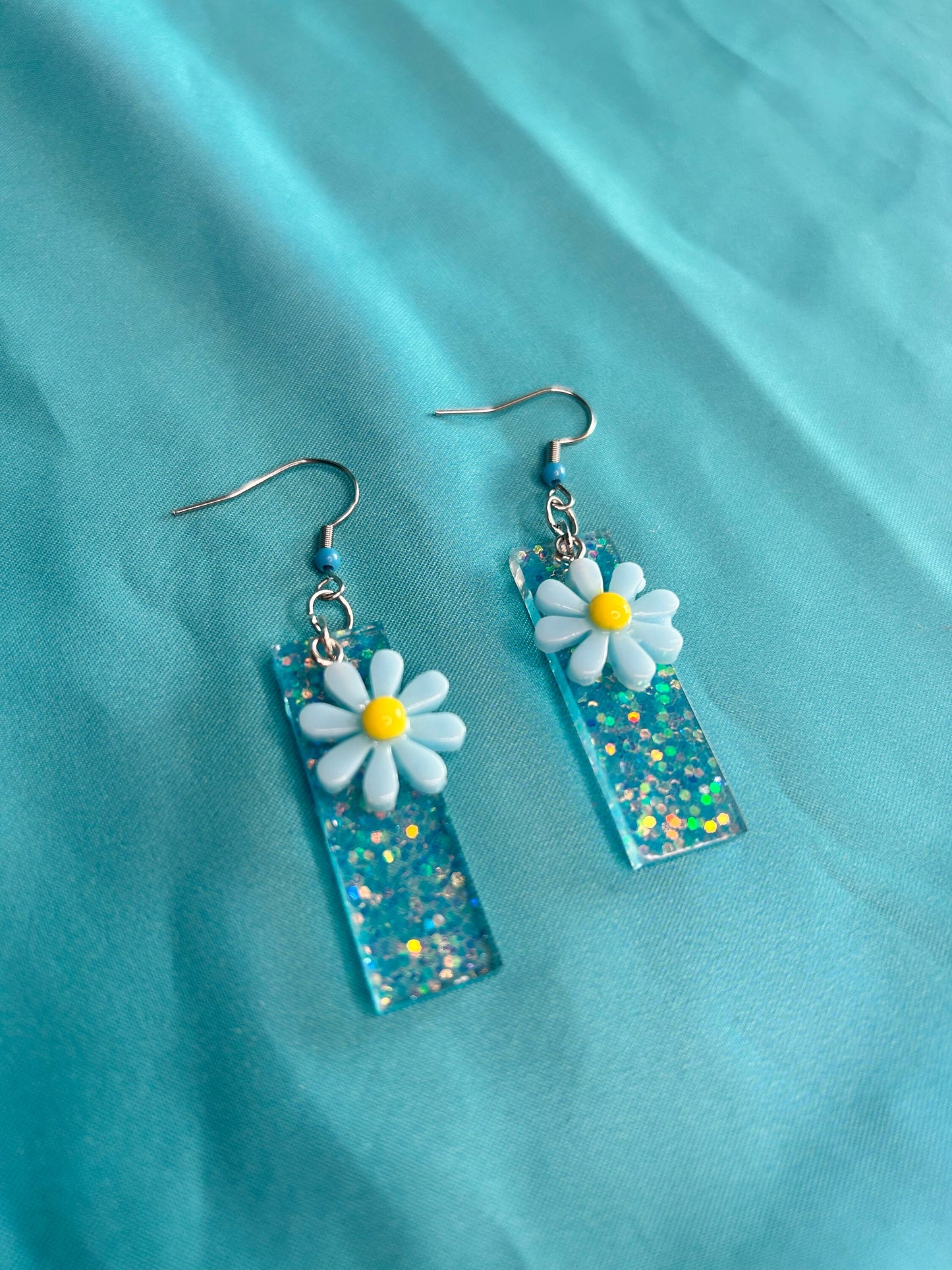 Medium Sized Rectangle Earrings | Flower Charms in Different Colors
