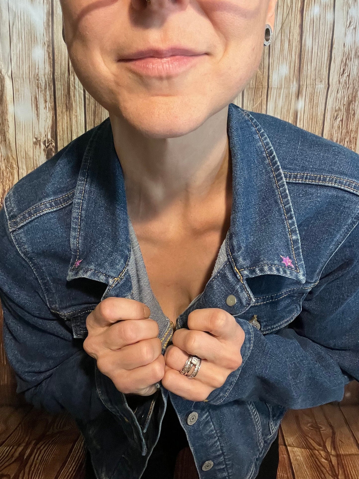 Levi’s Denim Ladies Large Jacket | Upcycled with Glitter Snakes