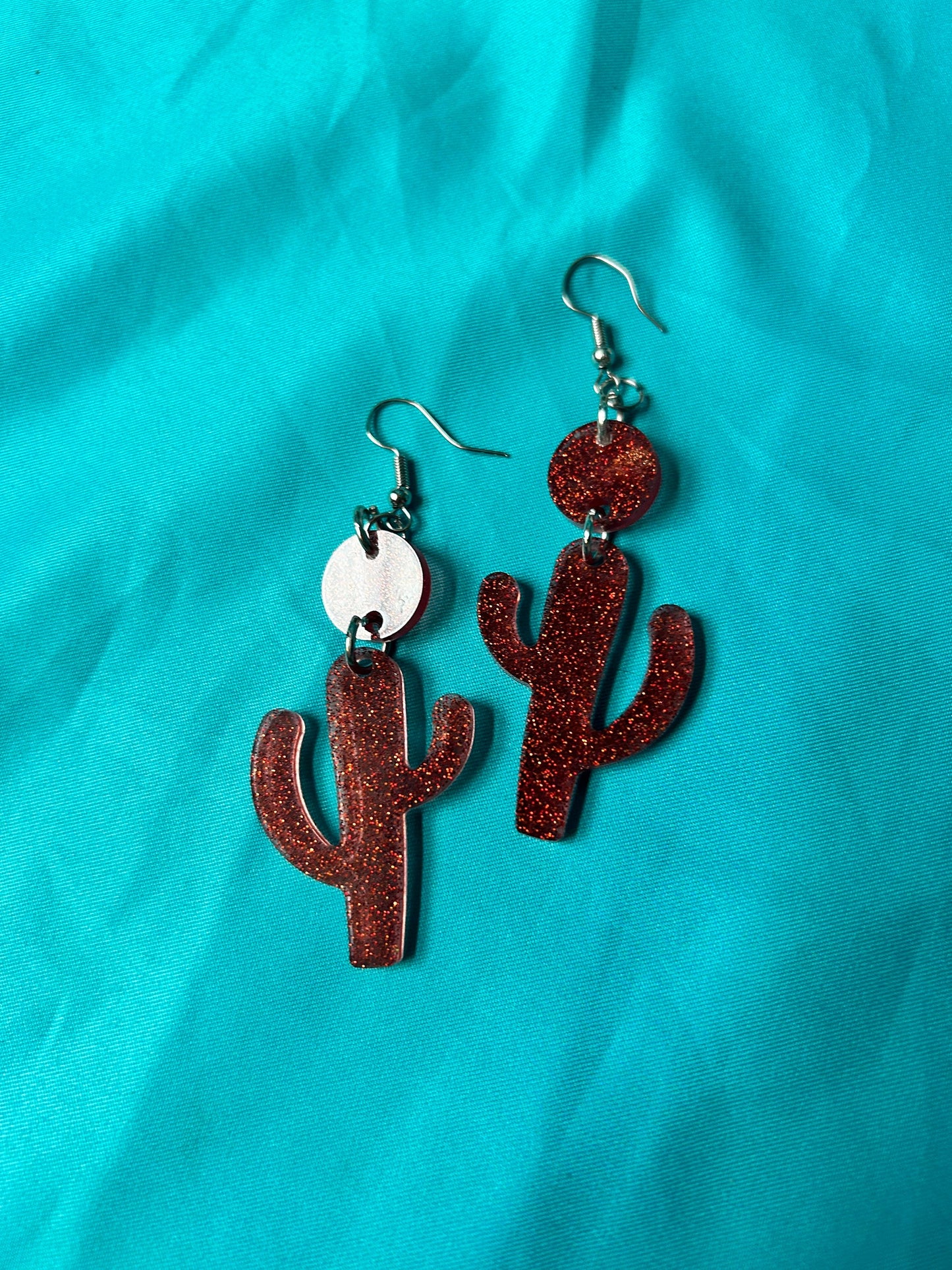 Little Saguaro Cactus Handmade Long Dangle Earrings