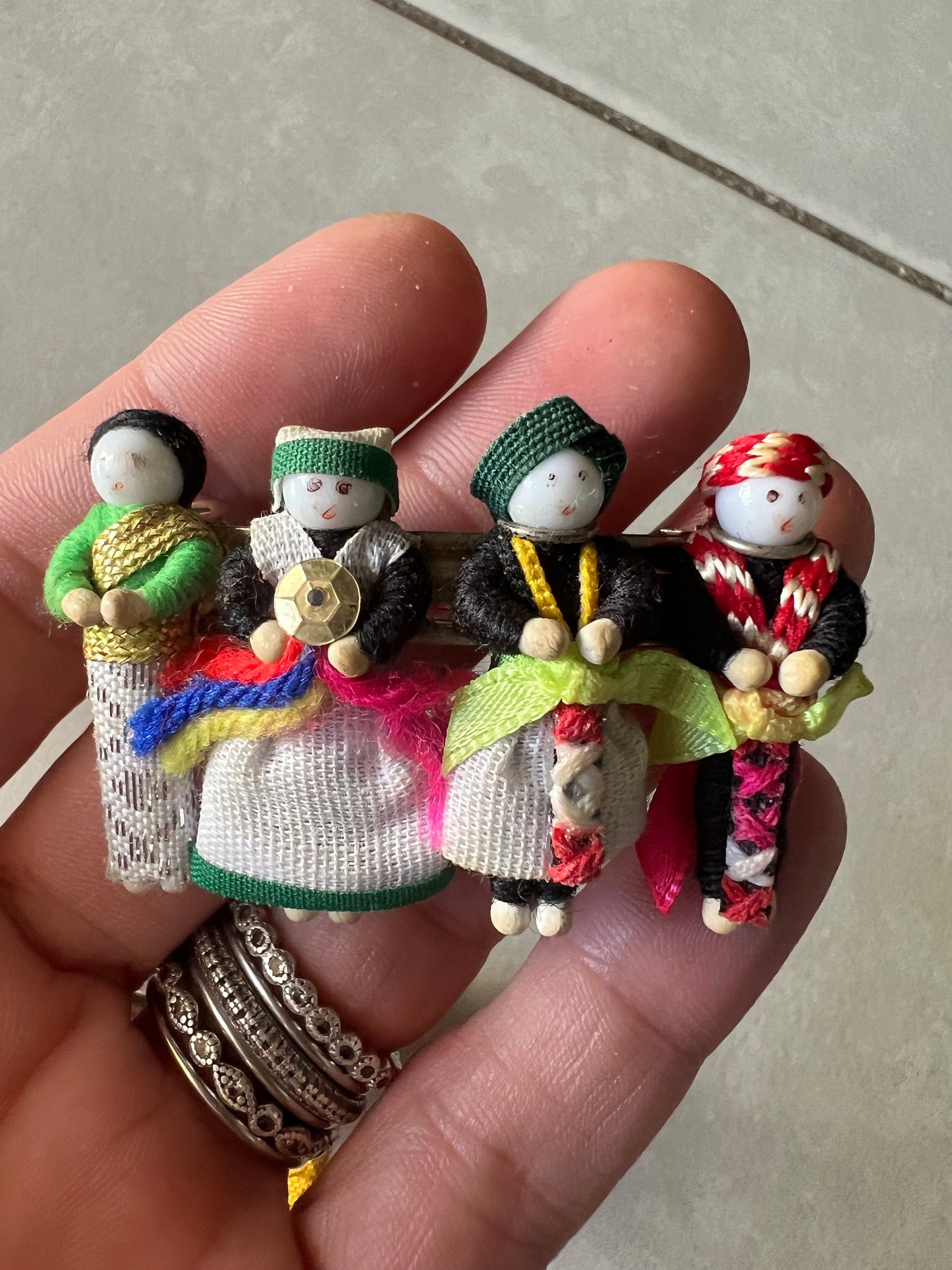 Hand made hair clips with little indigenous people with cloth clothing tiny child novelty hair clip vintage