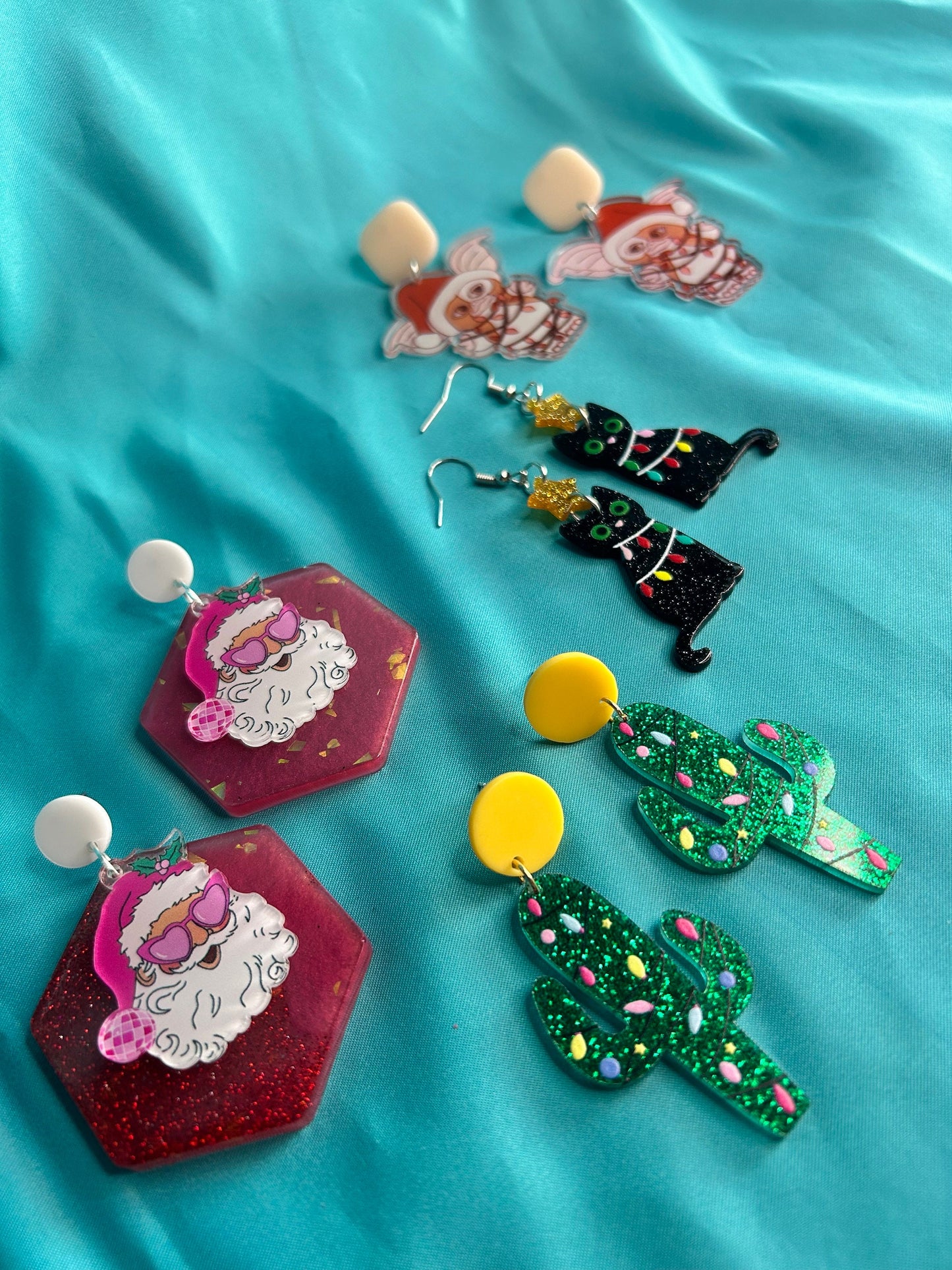Weird Christmas Earrings | Gremlin | Disco Santa | Black Cat | Saguaros