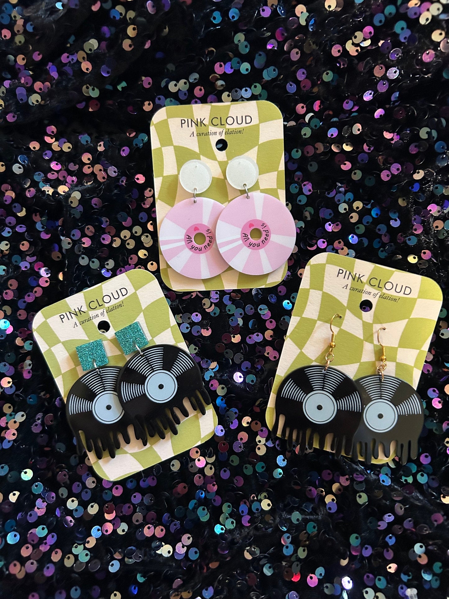Vinyl Record Earrings | Choose Your Style | Blue, Gold or Pink