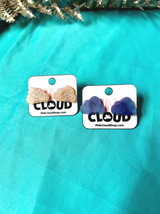 Small glitter resin cloud earrings stud earrings cute post back holographic