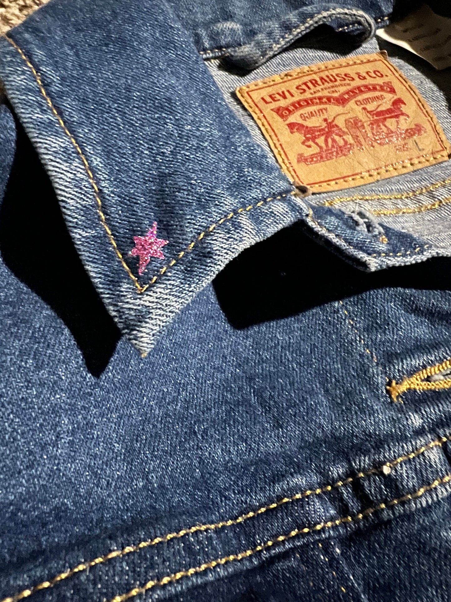 Levi’s Denim Ladies Large Jacket | Upcycled with Glitter Snakes