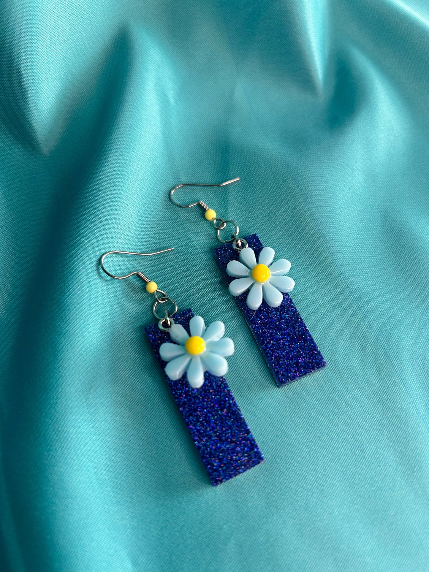 Medium Sized Rectangle Earrings | Flower Charms in Different Colors