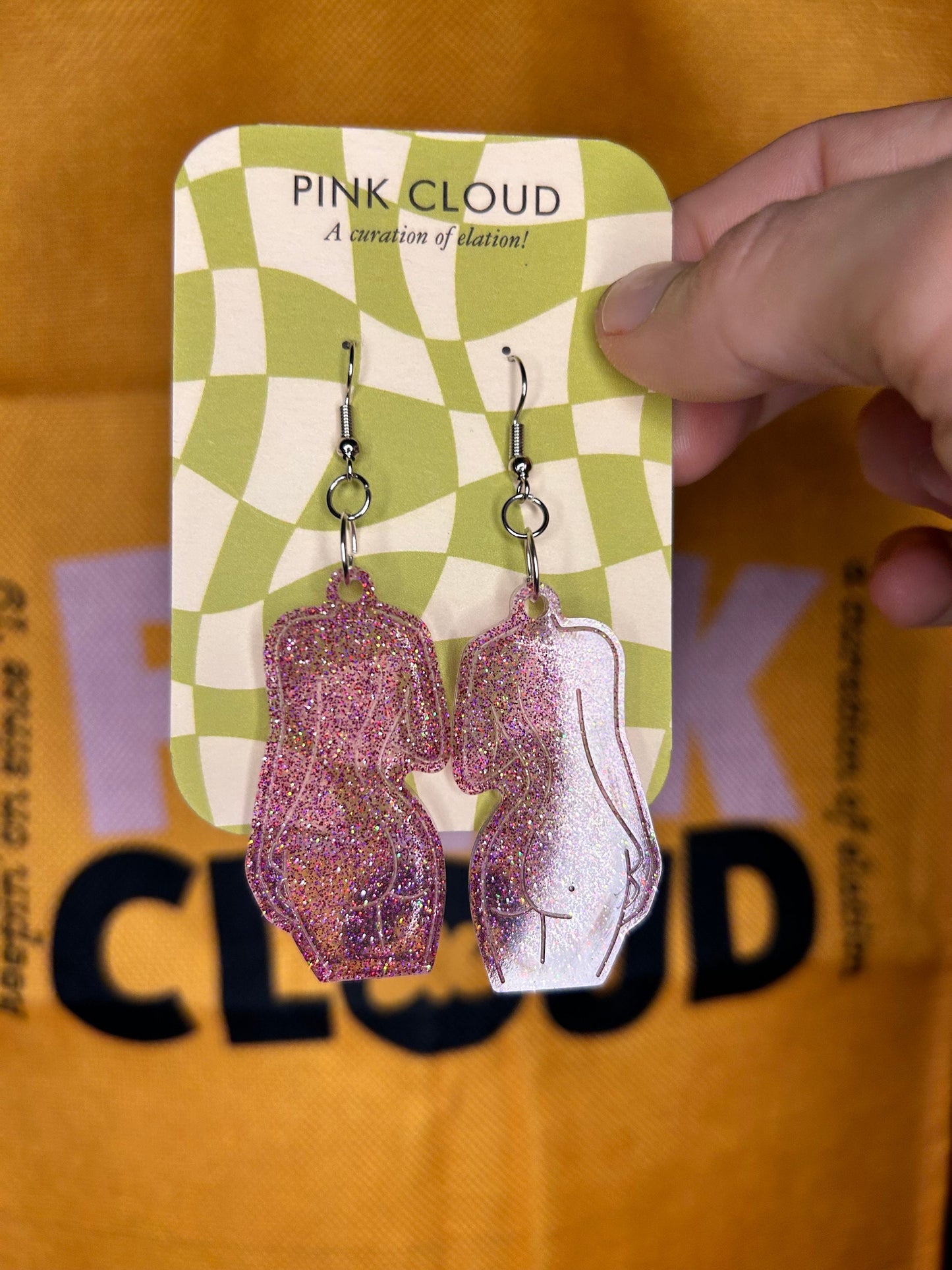 The Body Beautiful Earrings | peach, blue, purple, olive | holographic glitter curvy female body in resin with silver hooks