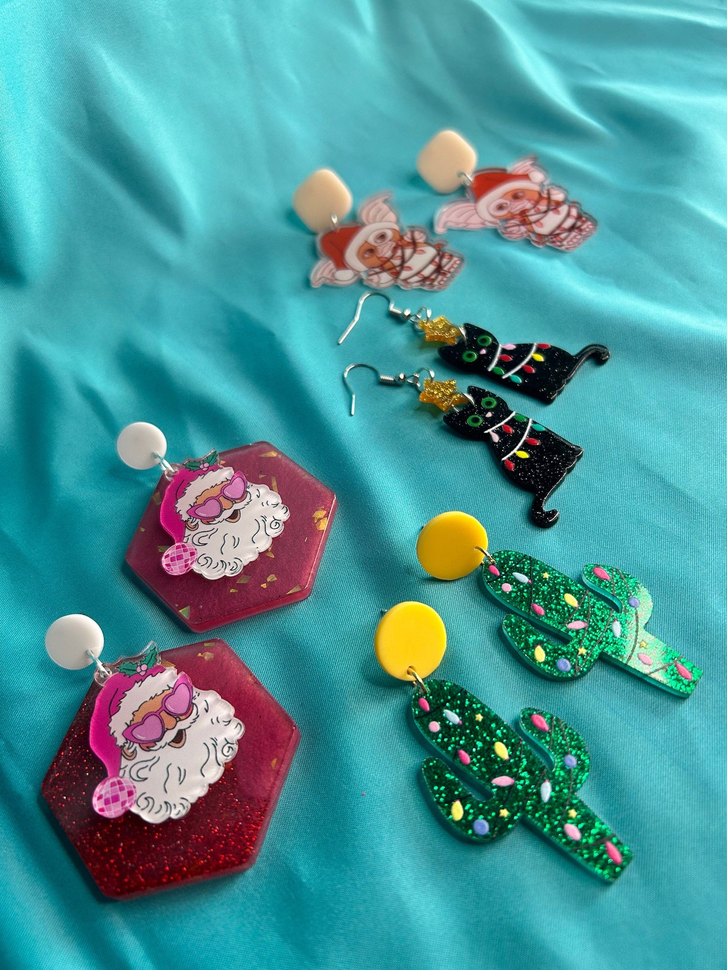 Weird Christmas Earrings | Gremlin | Disco Santa | Black Cat | Saguaros