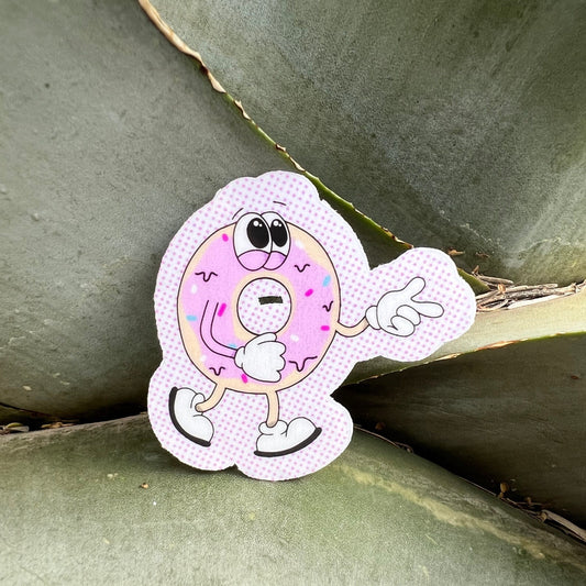 Walking Donut Sticker | holographic glossy halftone | 3 inches wide