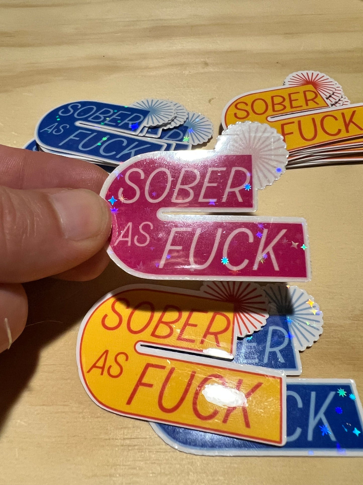 Sober as Fuck Holographic Sticker: Retro Sobriety AA Recovery