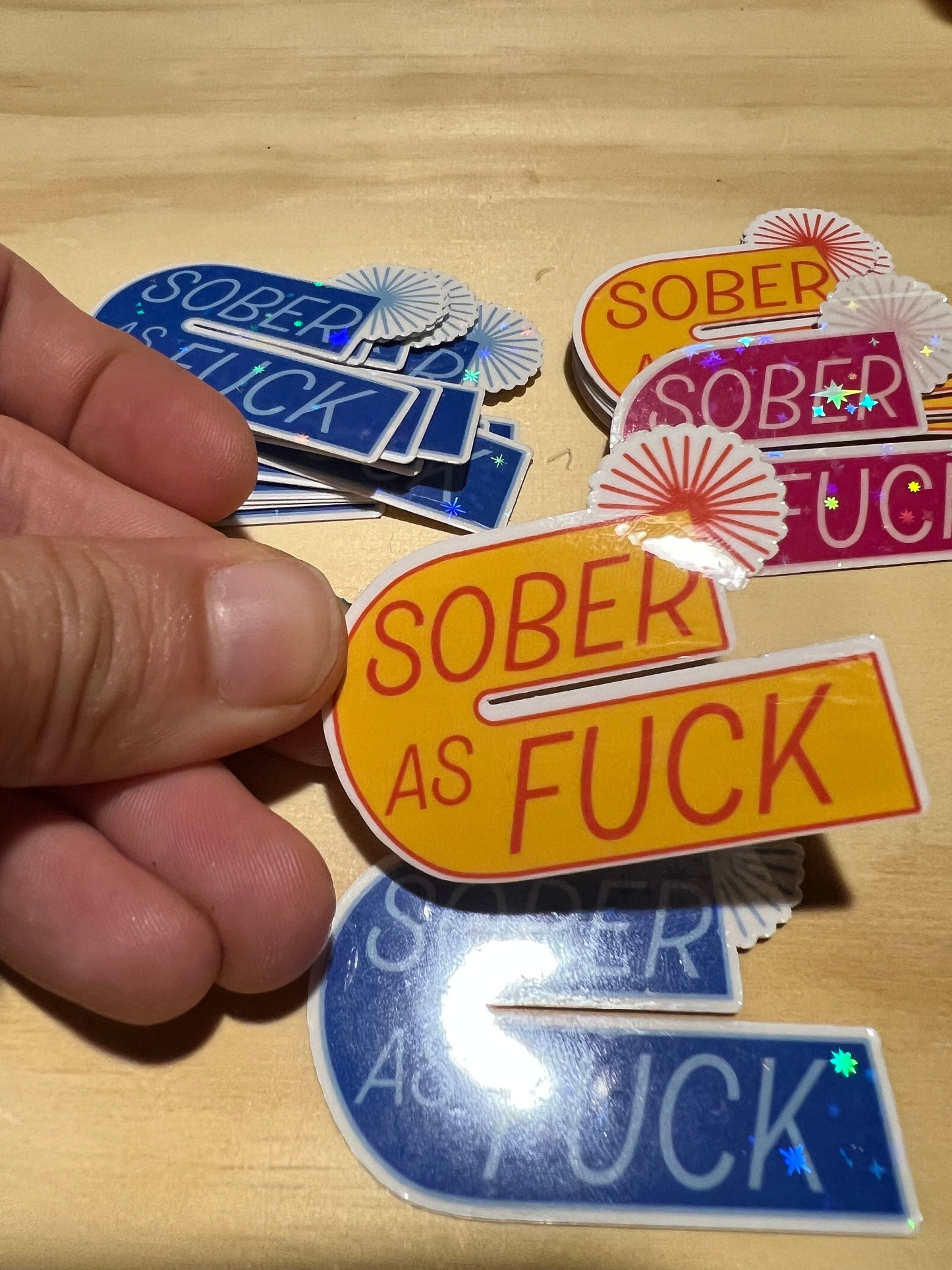Sober as Fuck Holographic Sticker: Retro Sobriety AA Recovery