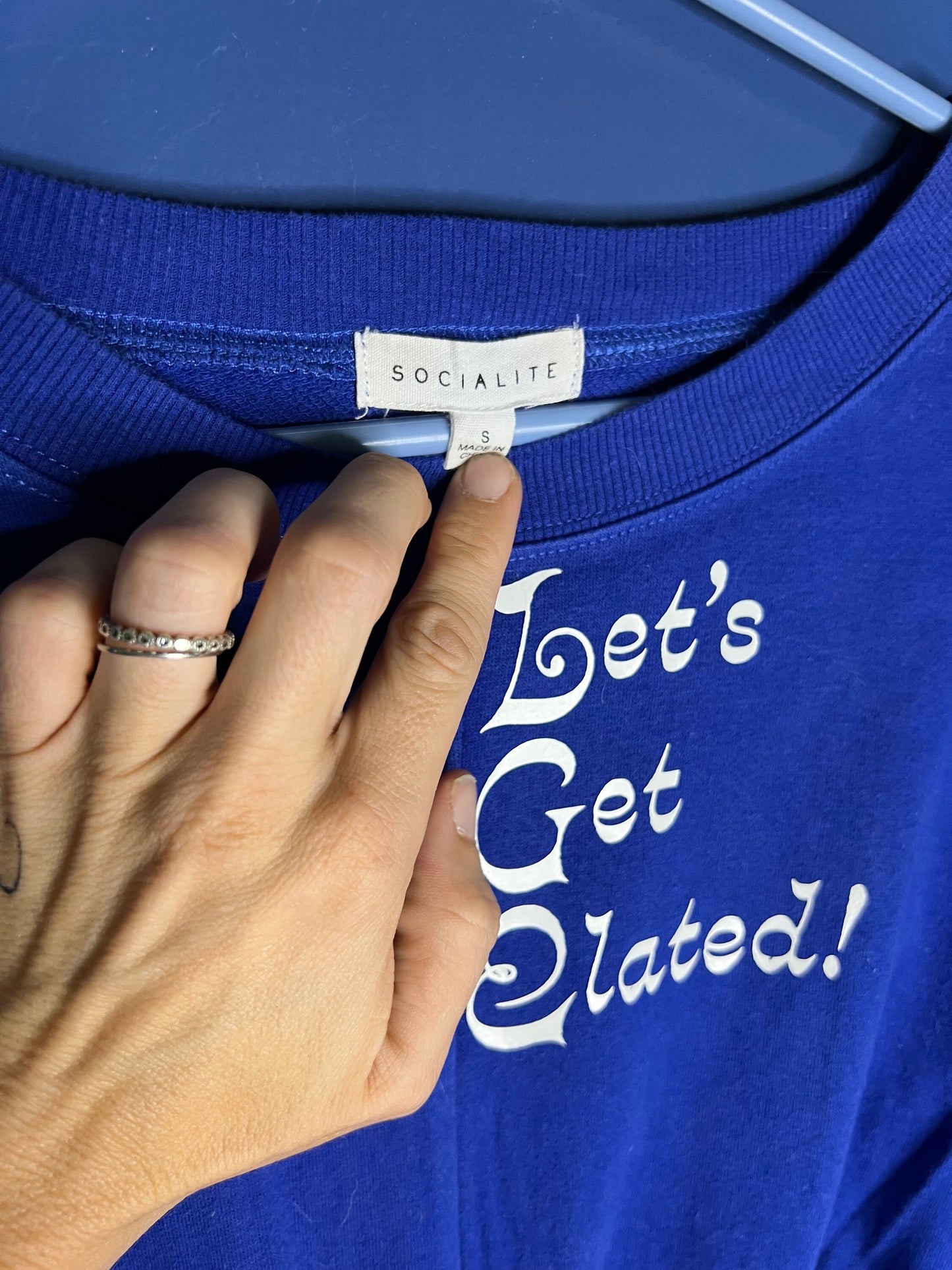 Upcycled Twist Crop Top: Blue Long Sleeve Sweater (Size Small)