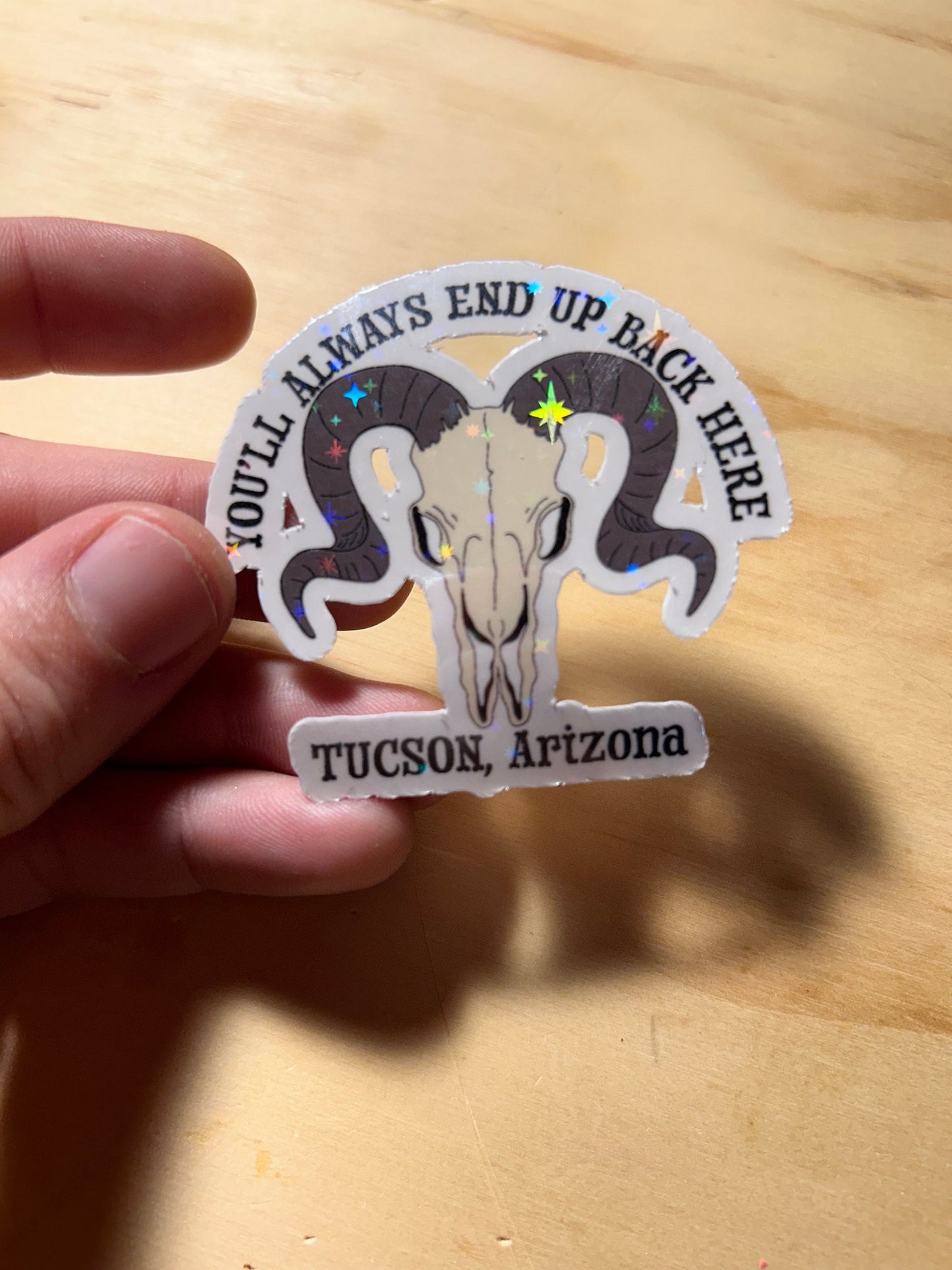 Tucson Cow Skull Sticker: Holographic Hand-Drawn Decal