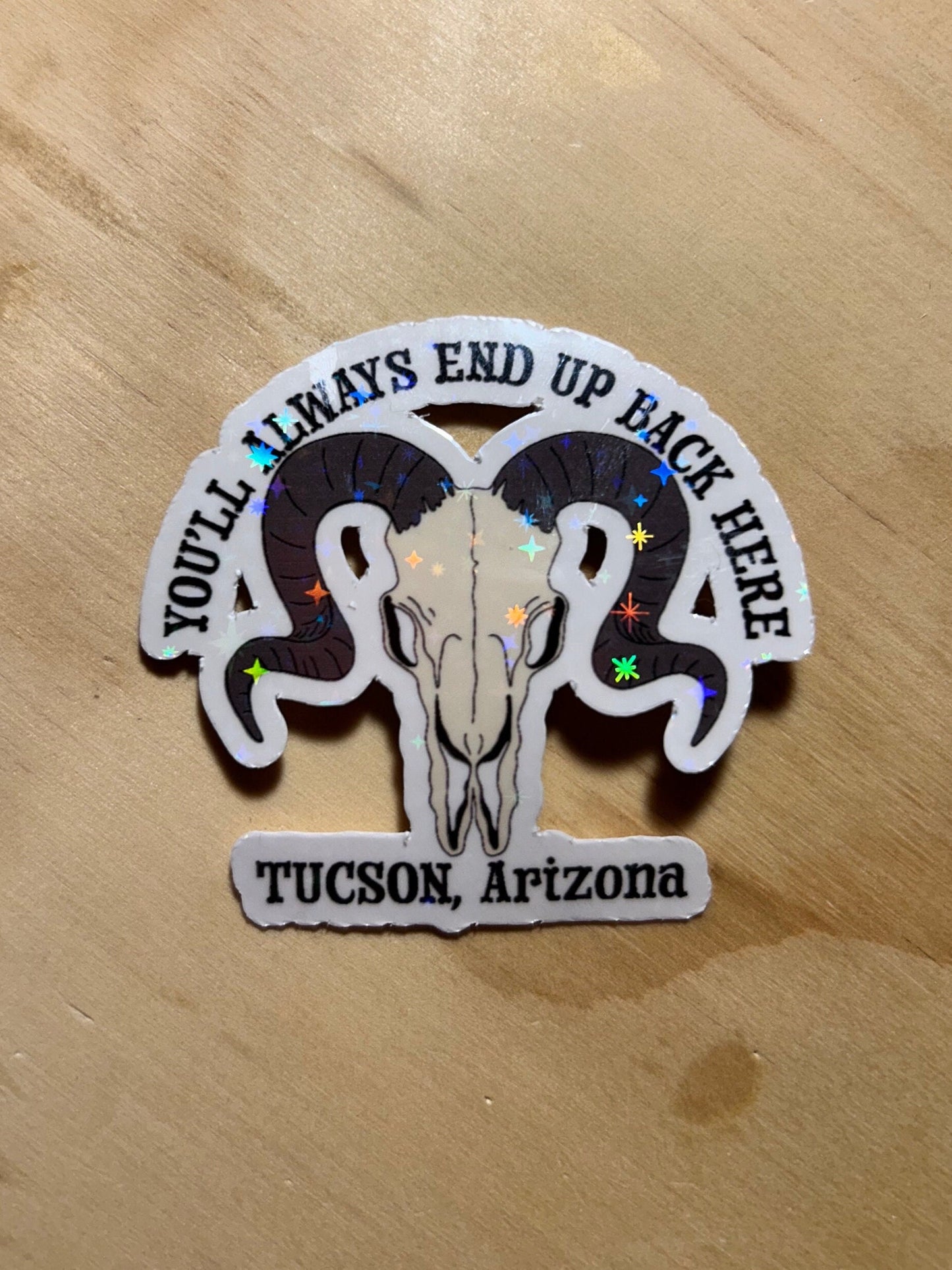 Tucson Cow Skull Sticker: Holographic Hand-Drawn Decal