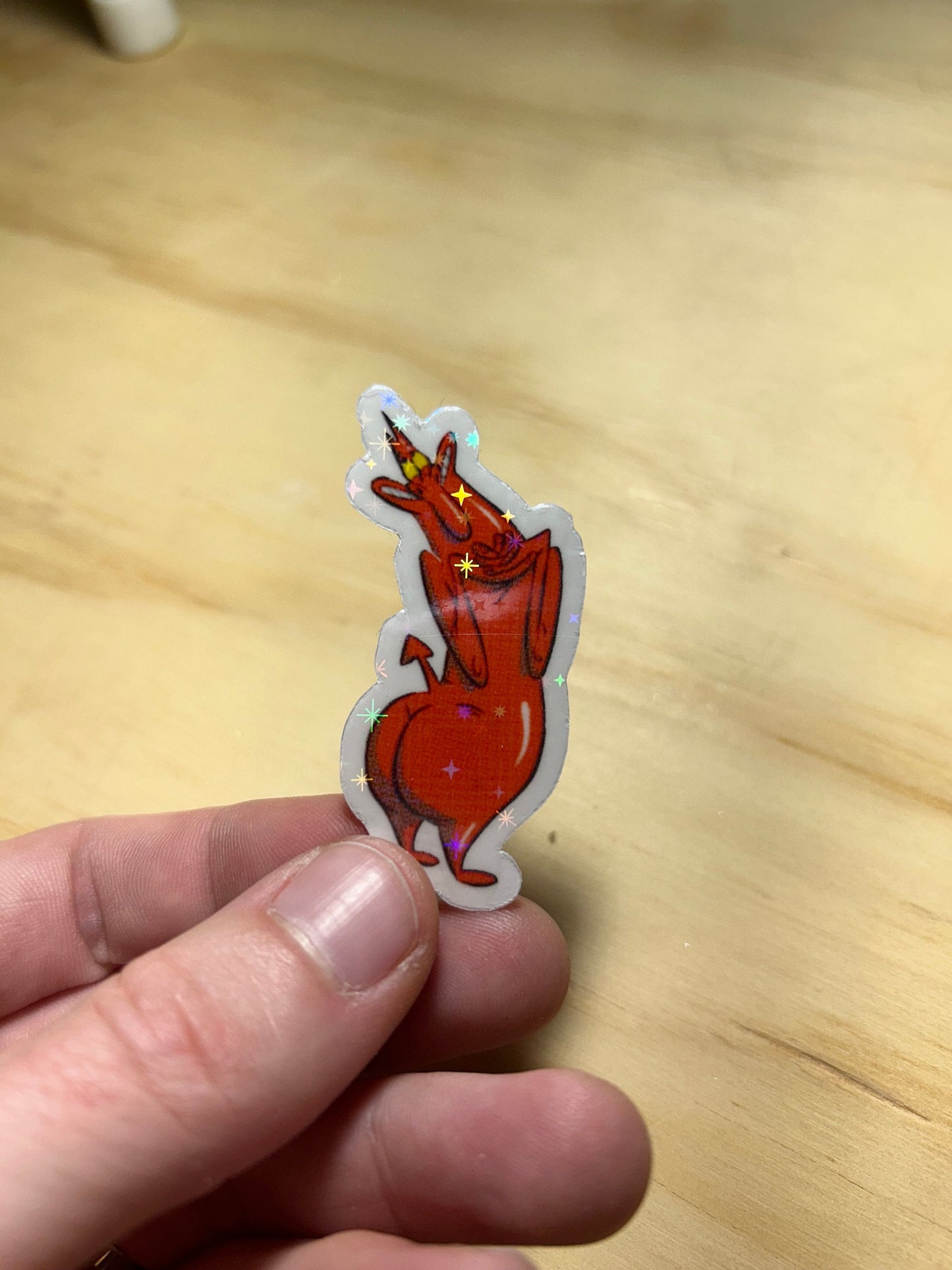 Red Guy Devil Sticker: Cow and Chicken, Holographic Halftone