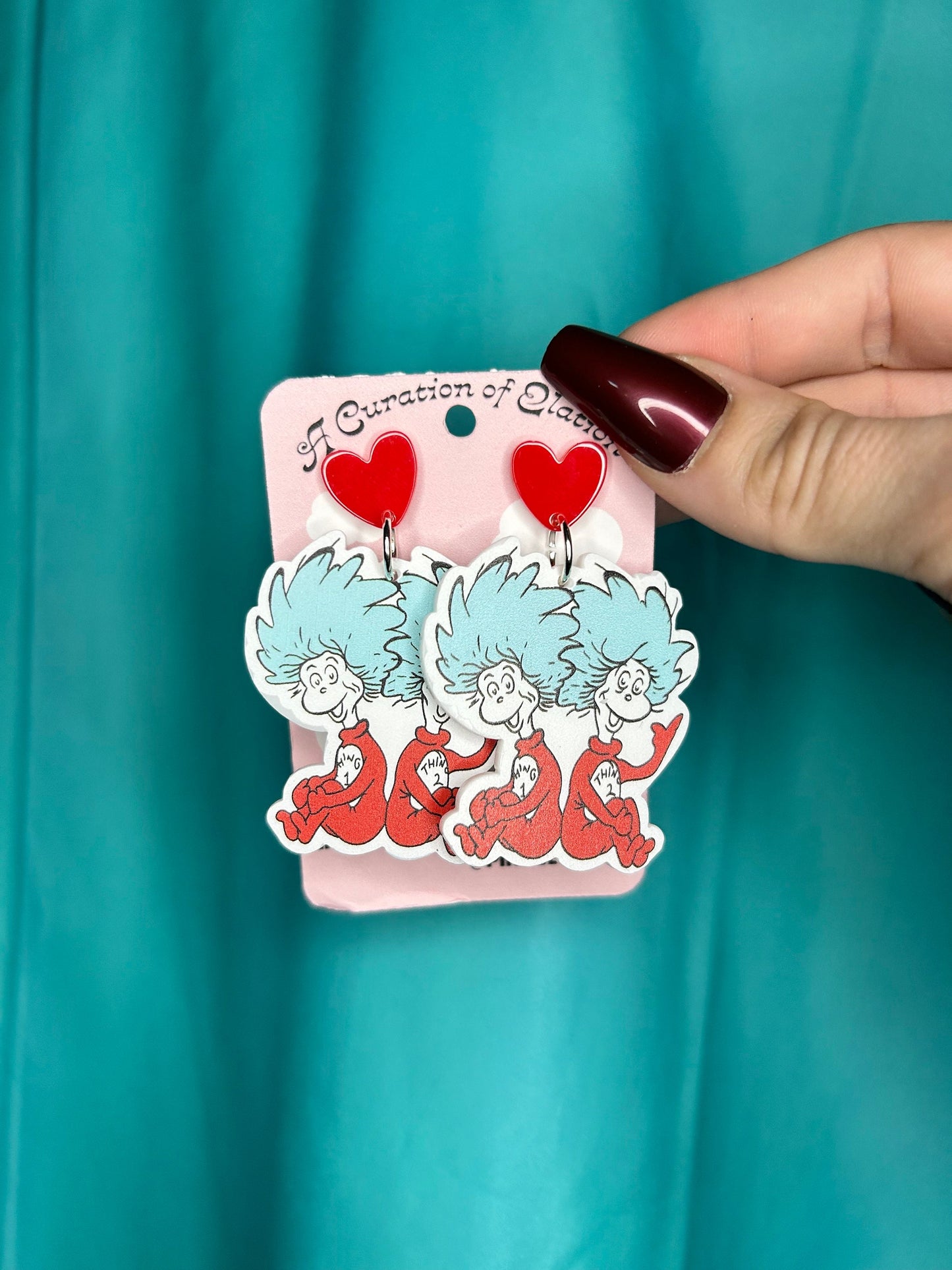 Thing 1 & 2 Acrylic Dangle Earrings: Dr. Seuss Handmade Statement Jewelry