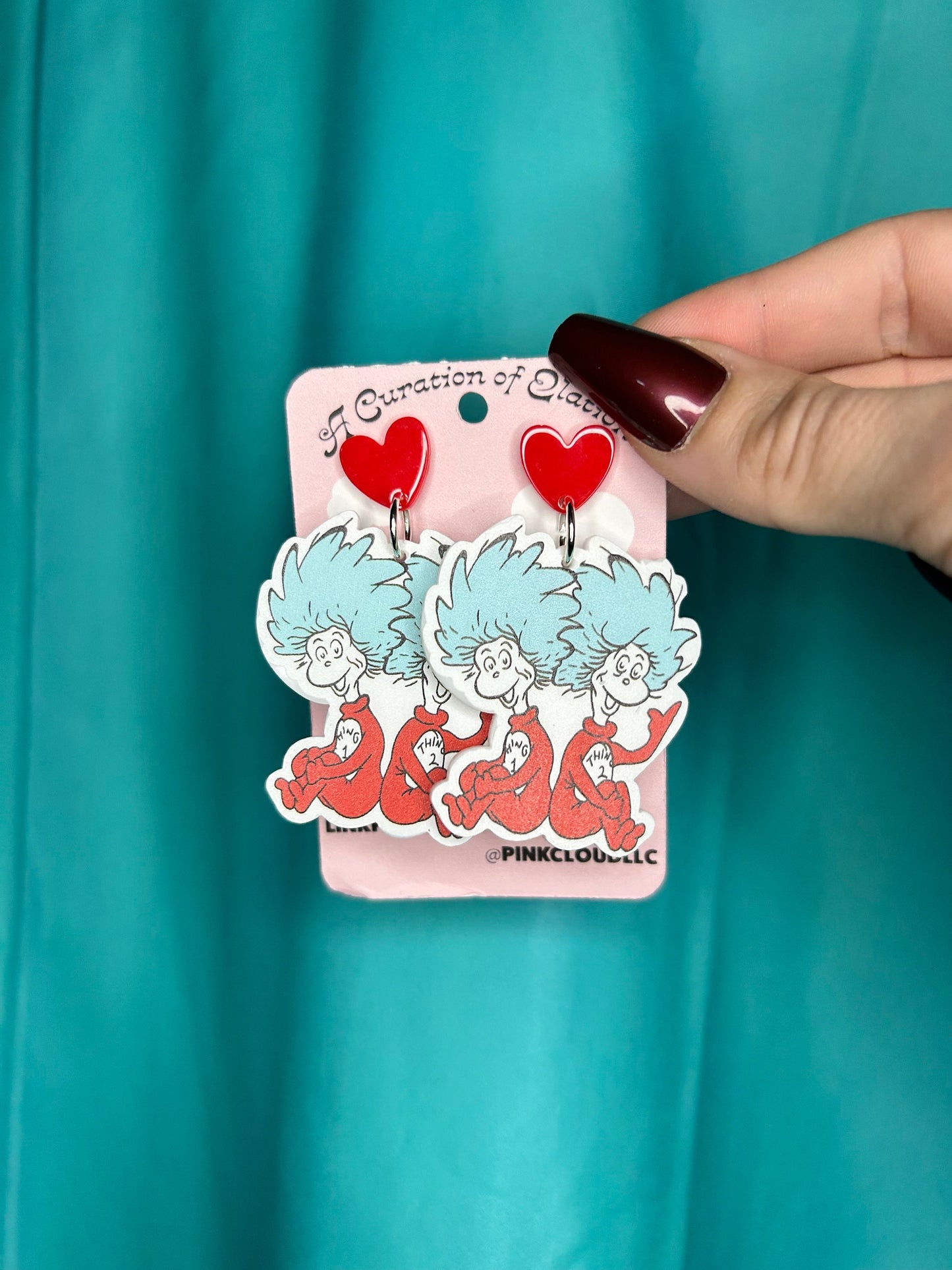 Thing 1 & 2 Acrylic Dangle Earrings: Dr. Seuss Handmade Statement Jewelry