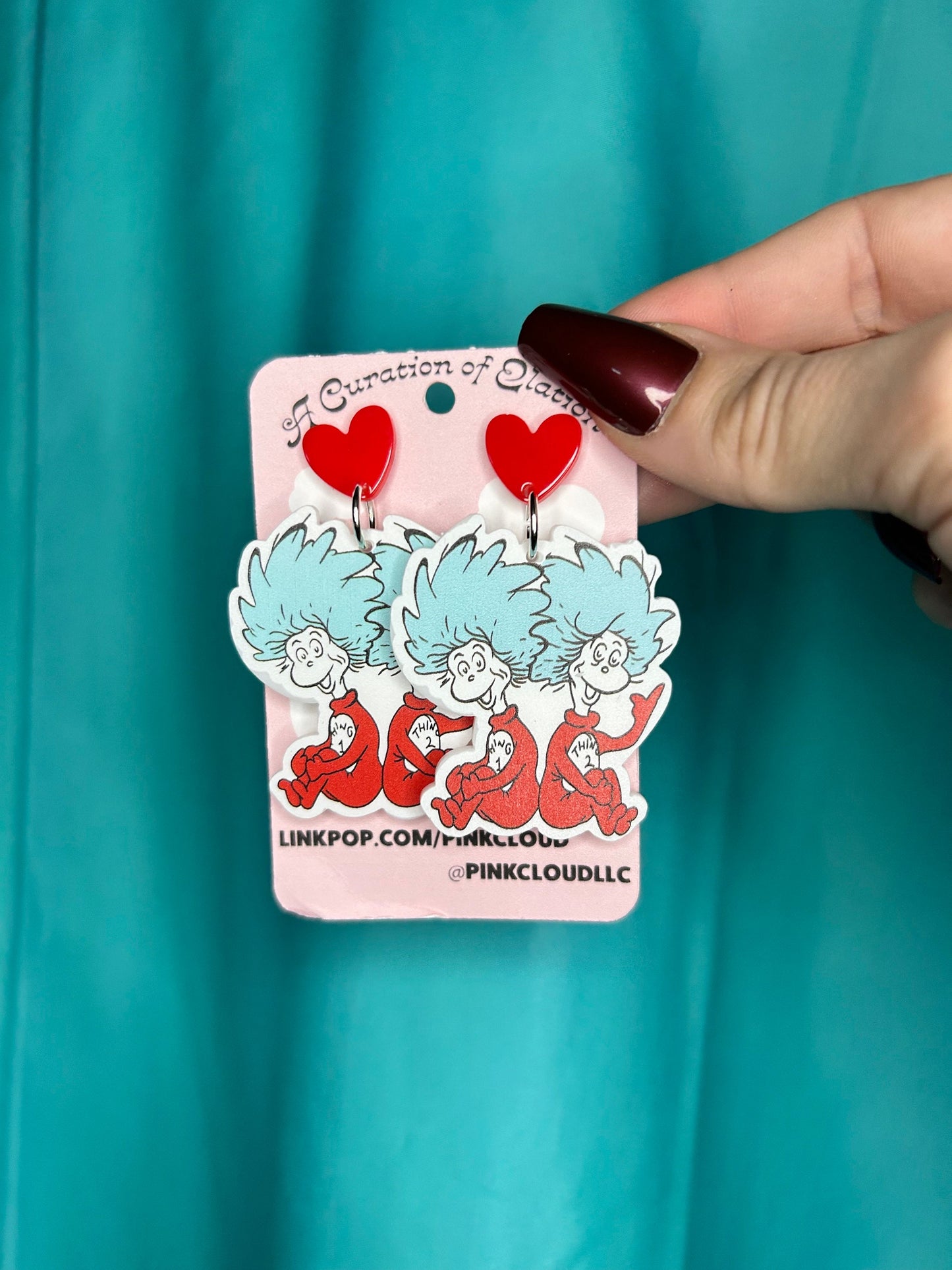 Thing 1 & 2 Acrylic Dangle Earrings: Dr. Seuss Handmade Statement Jewelry