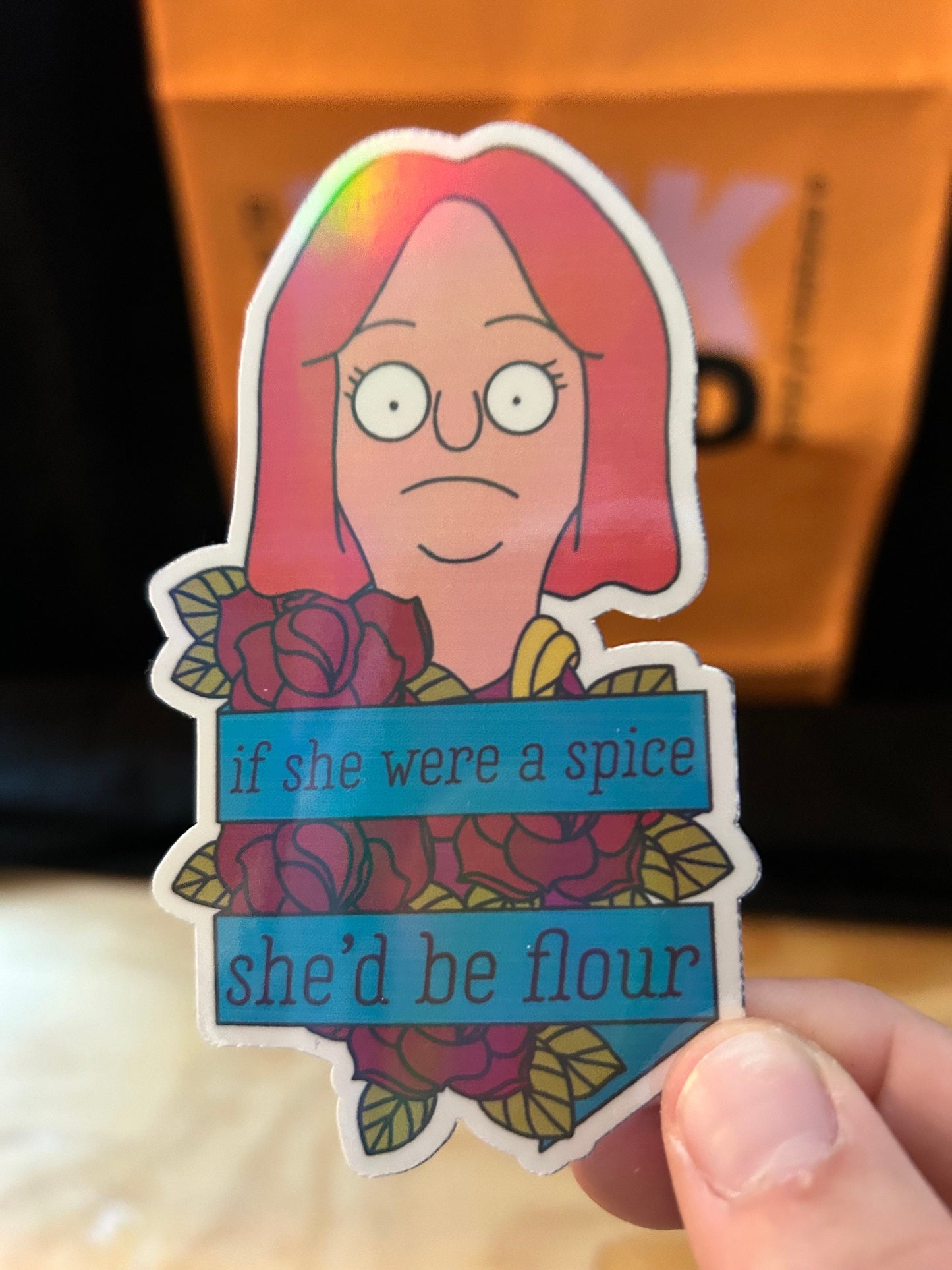 Jessica Bob's Burgers Sticker: Holographic Flour Spice Tattoo