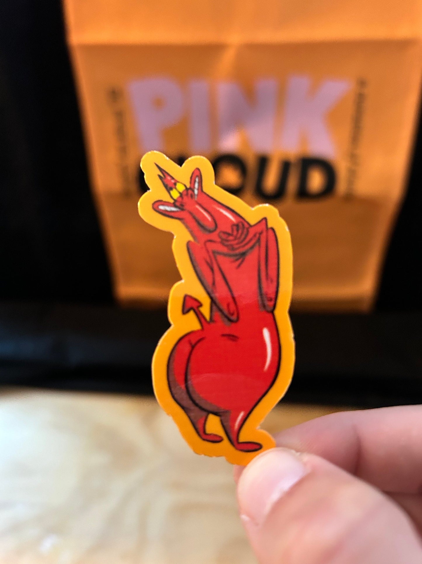 Red Guy Devil Sticker: Cow and Chicken, Holographic Halftone