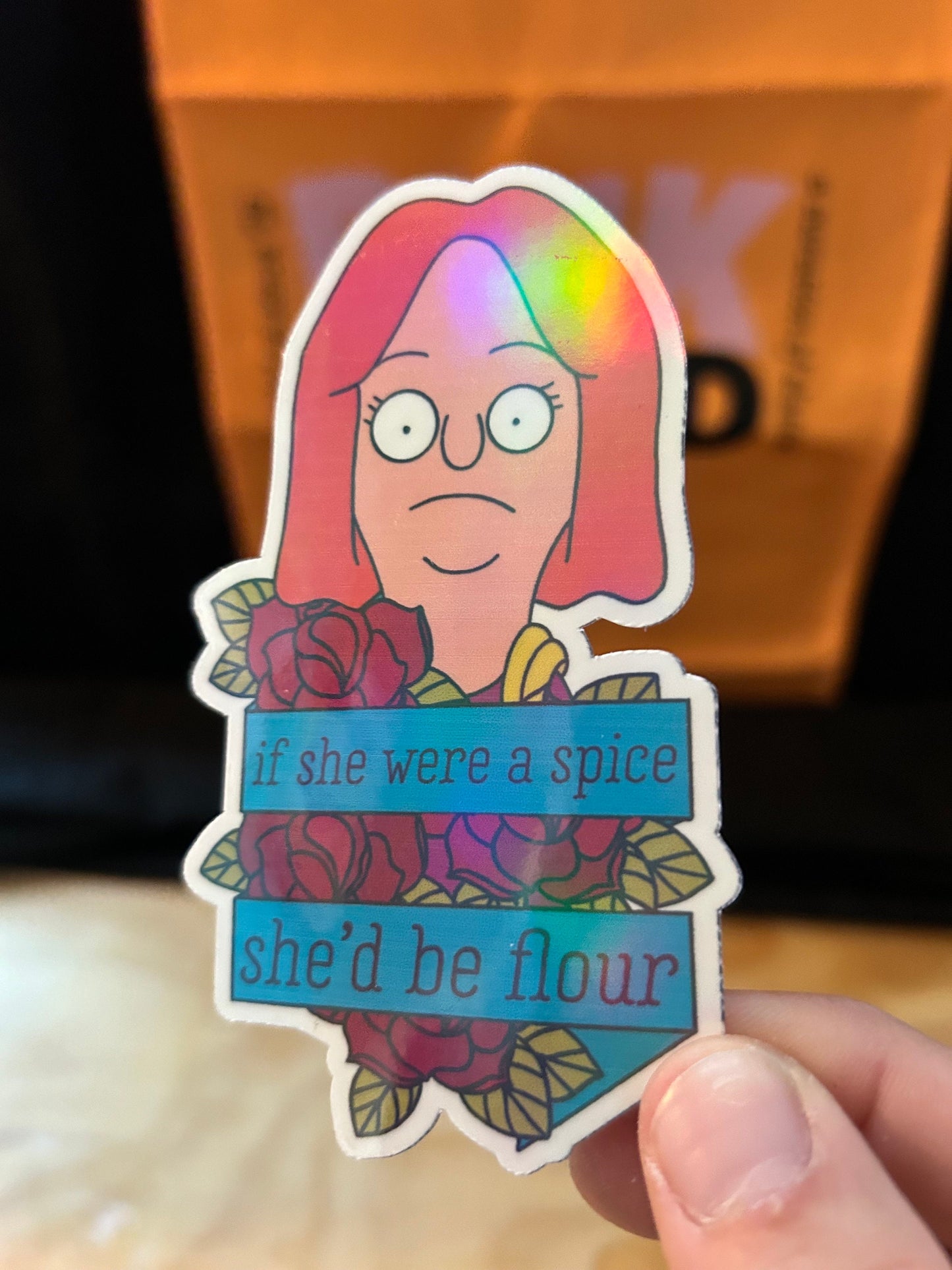 Jessica Bob's Burgers Sticker: Holographic Flour Spice Tattoo