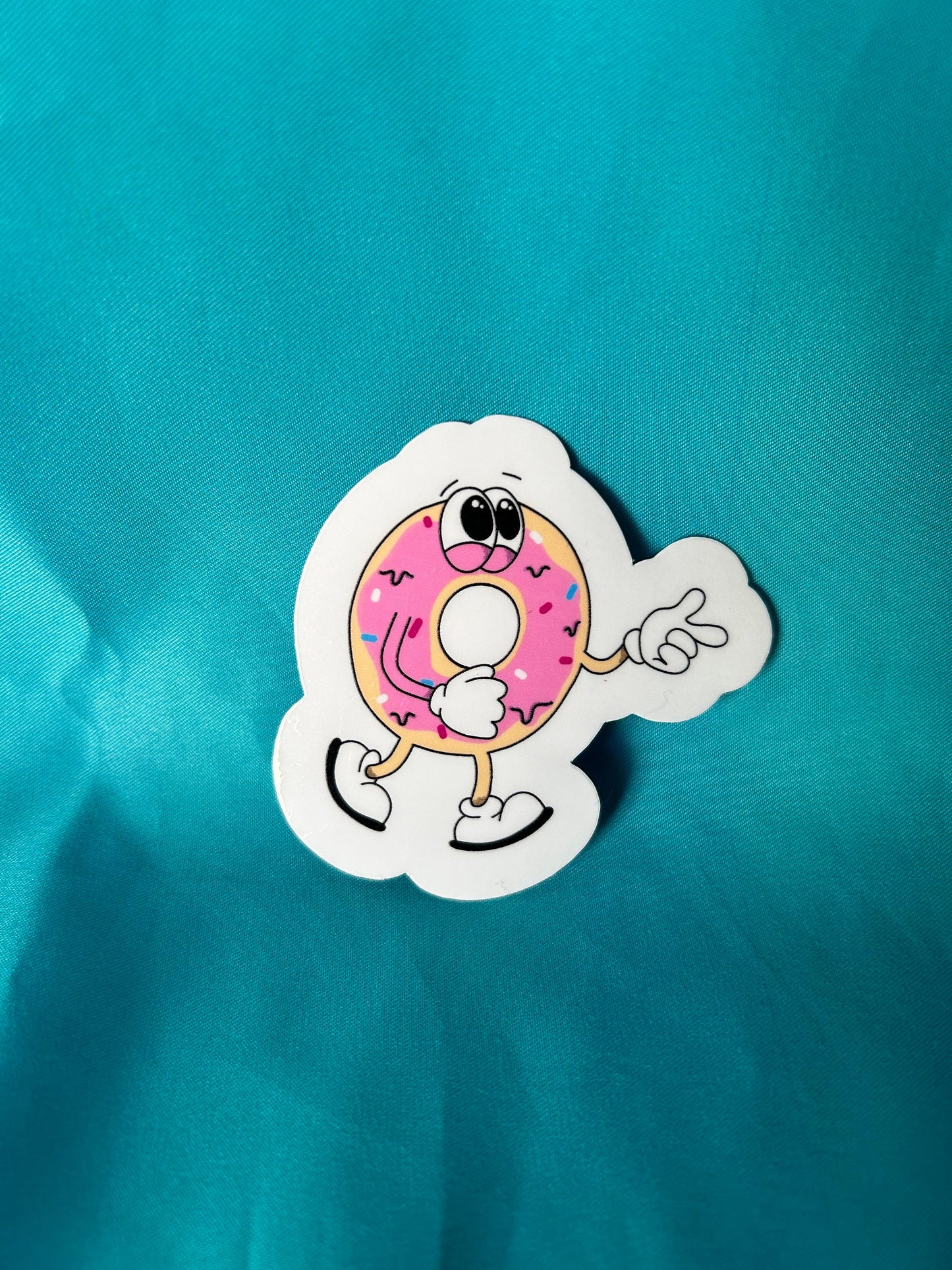 Walking Donut Sticker | holographic glossy halftone | 3 inches wide