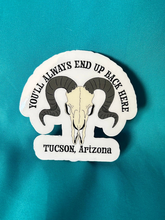 Tucson Cow Skull Sticker: Holographic Hand-Drawn Decal