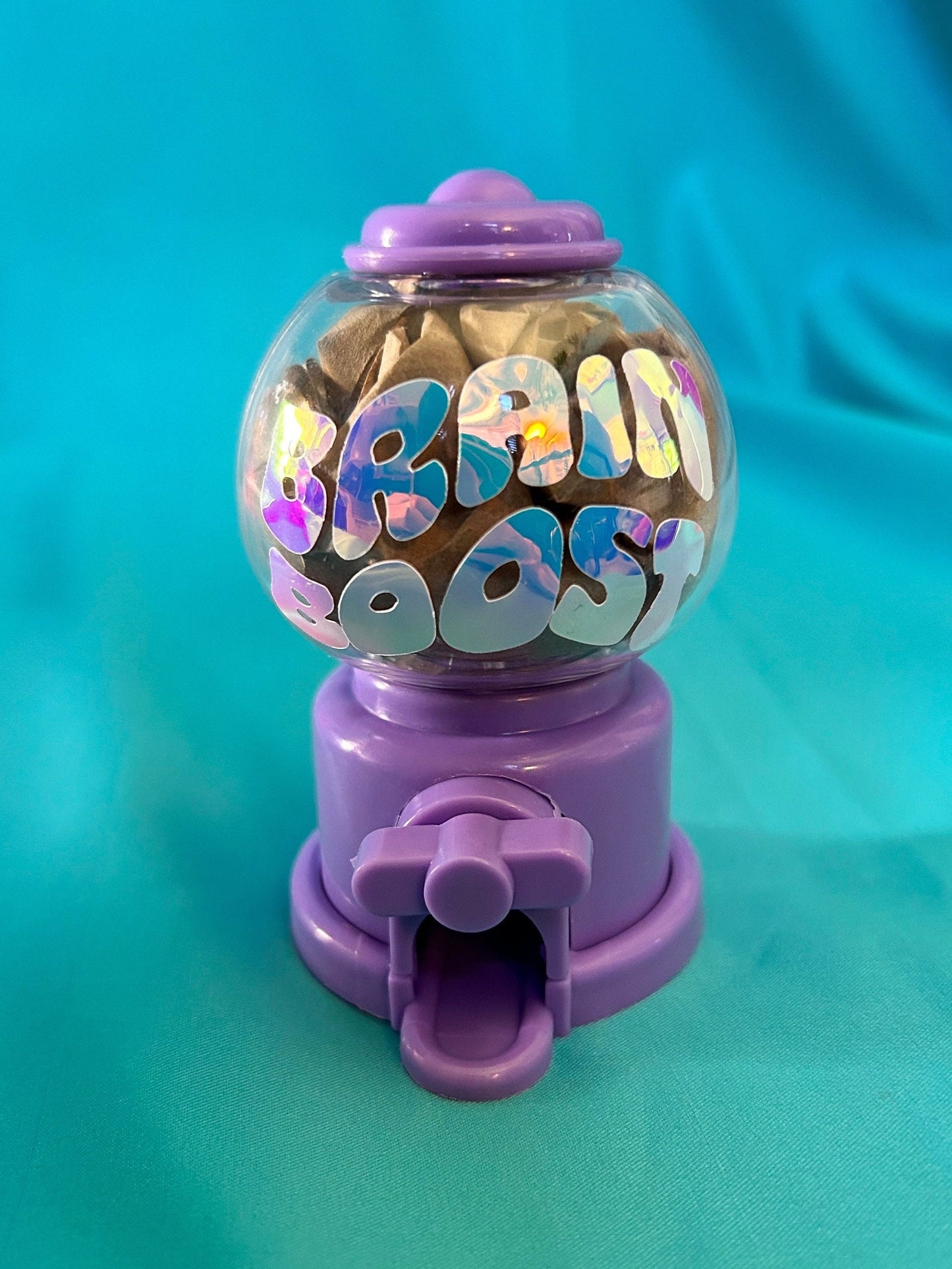 Brain Boost Candy Pill Dispenser: Holographic Decal, Choose Your Color