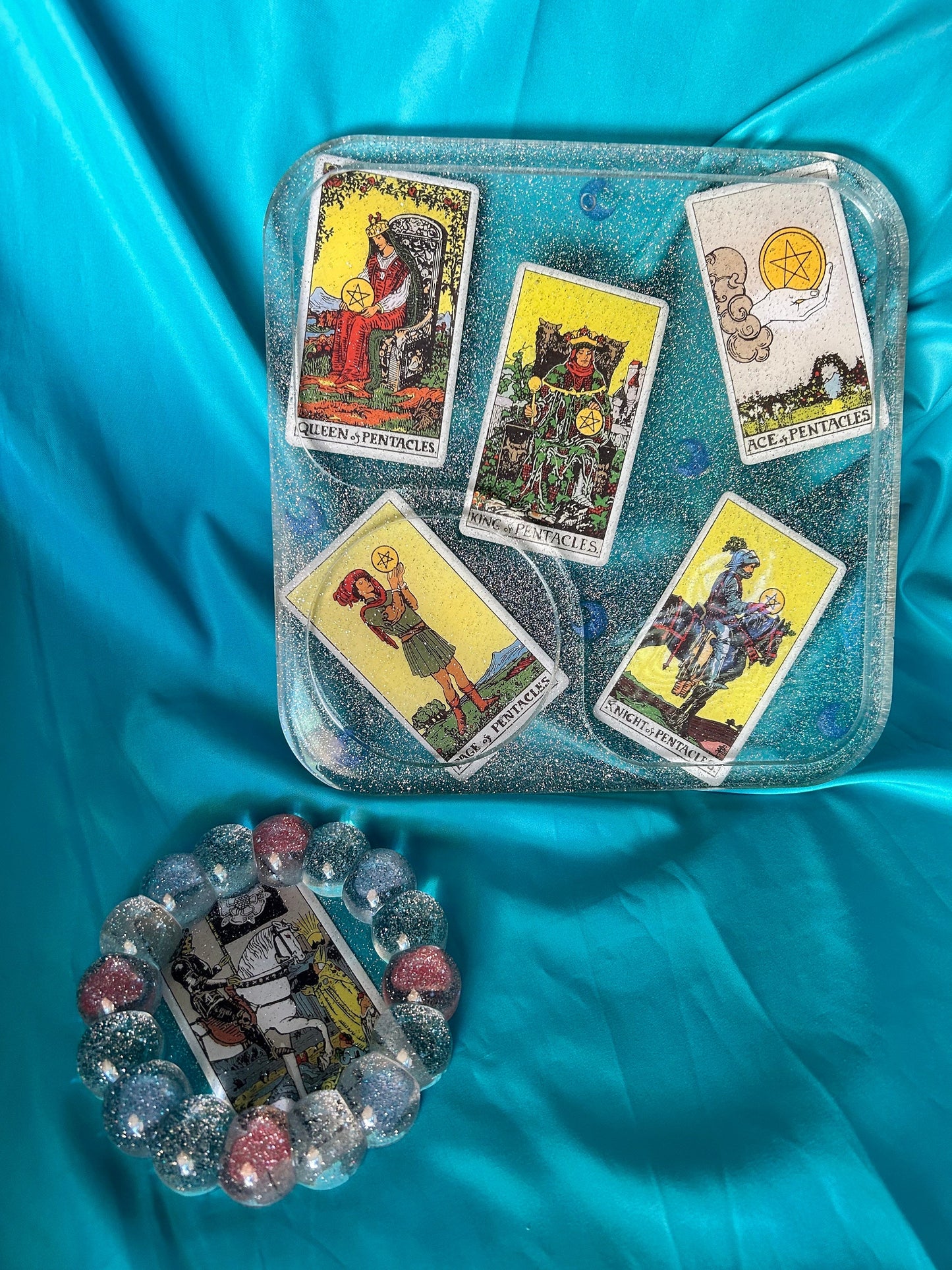 Tarot Card Resin Tray Set: Rainbow Glitter Home Decor