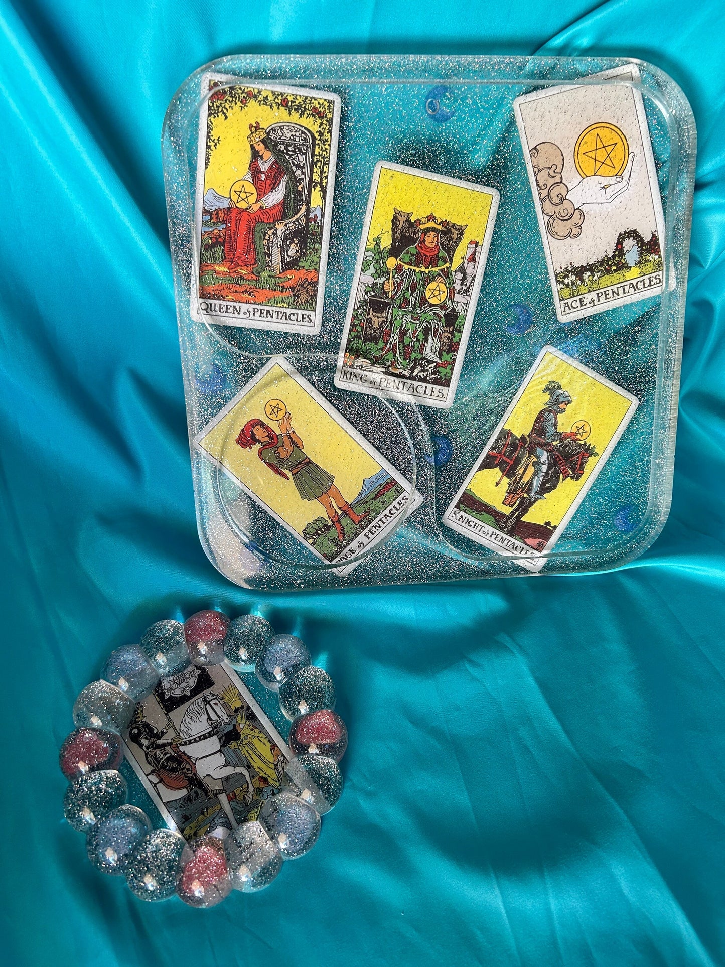 Tarot Card Resin Tray Set: Rainbow Glitter Home Decor