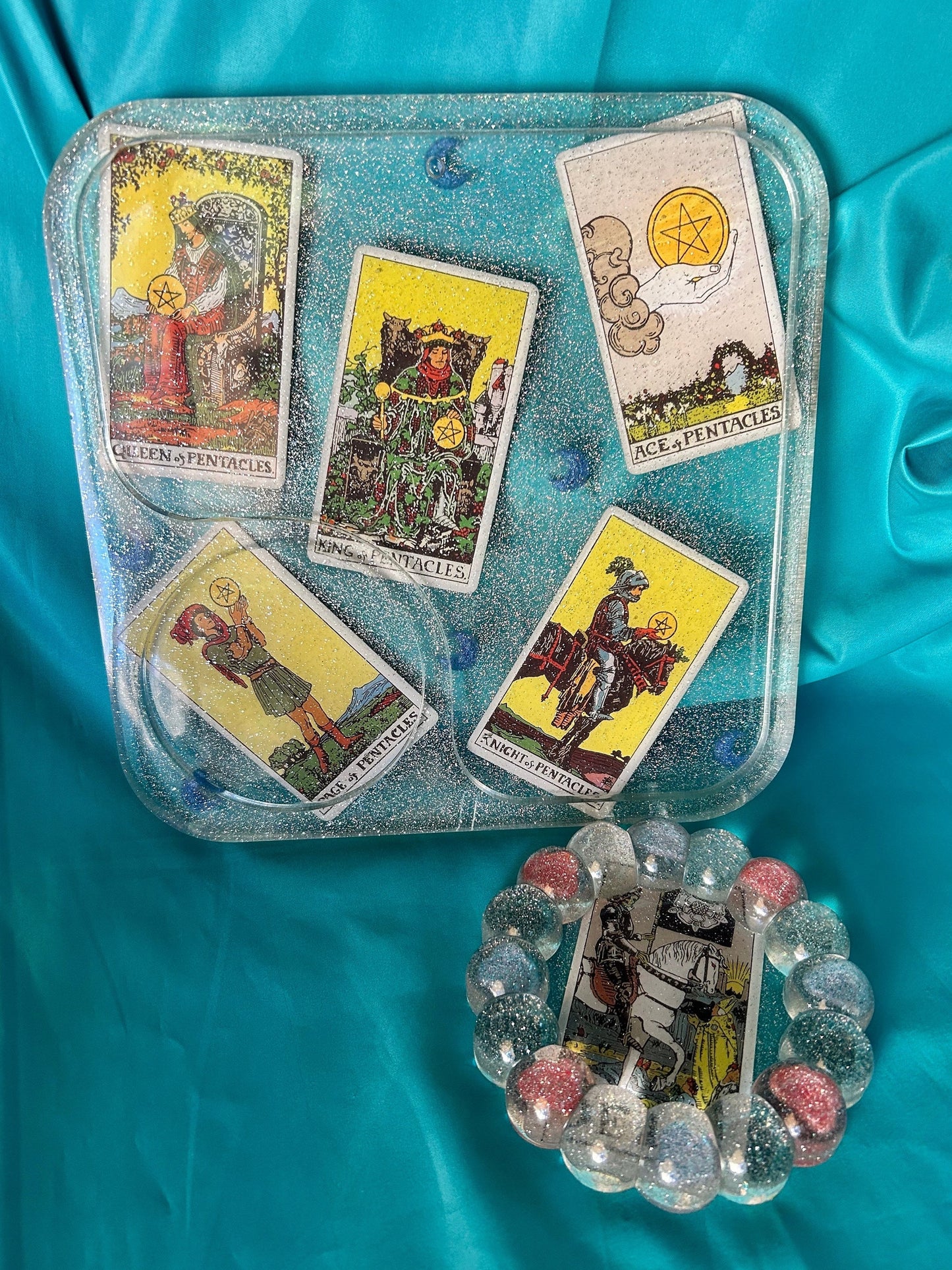 Tarot Card Resin Tray Set: Rainbow Glitter Home Decor