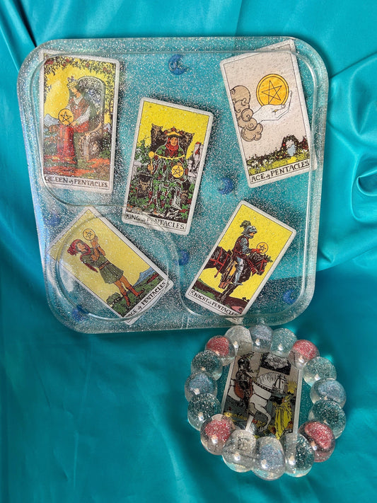 Tarot Card Resin Tray Set: Rainbow Glitter Home Decor