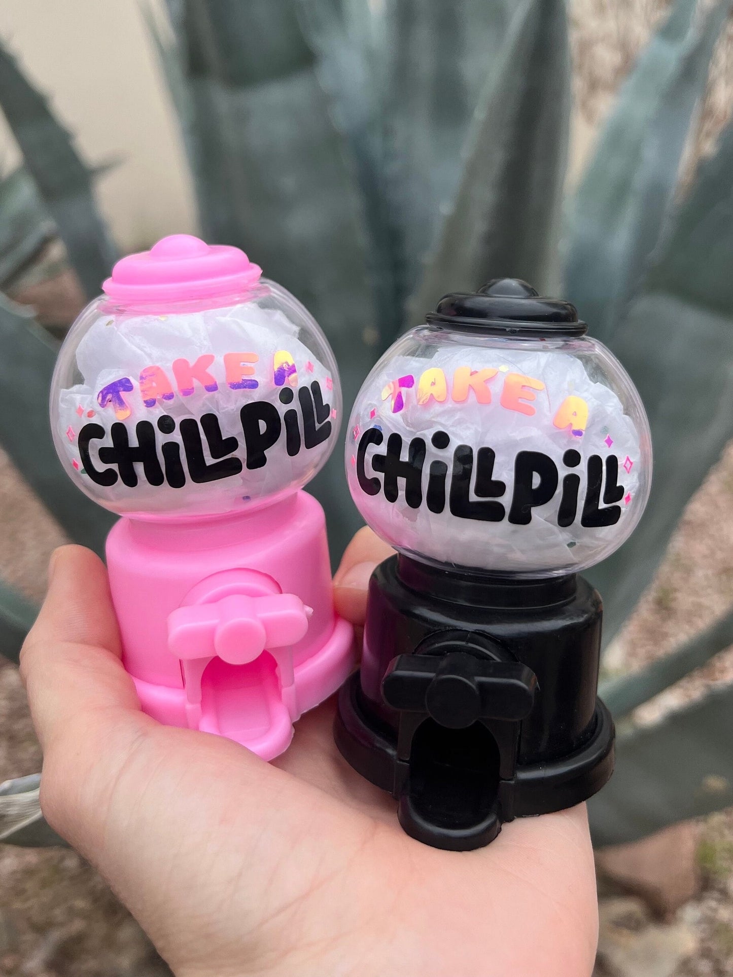 Custom Candy Pill Dispenser: Holographic or Shiny Decal