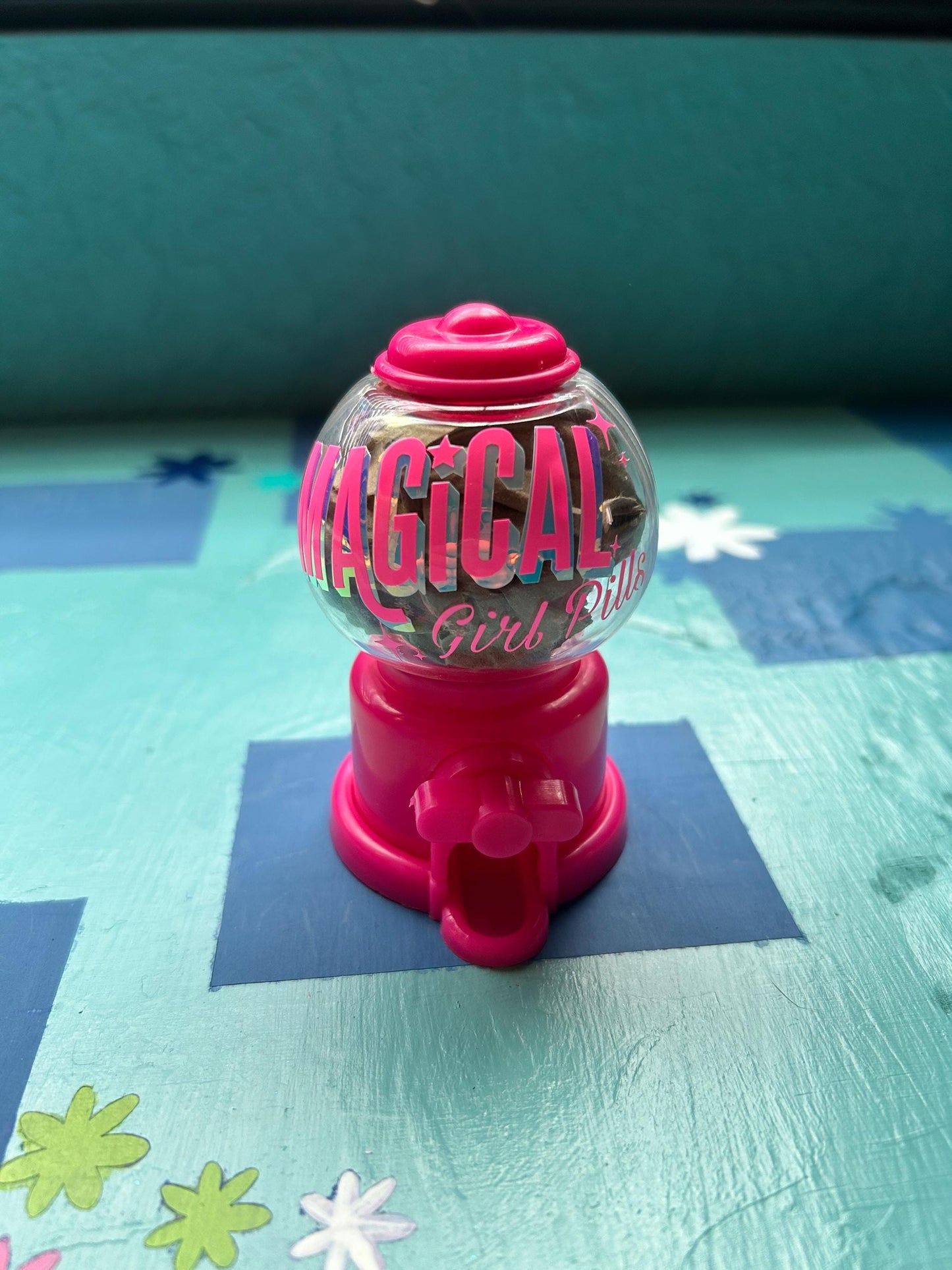 Custom Candy Pill Dispenser: Holographic or Shiny Decal